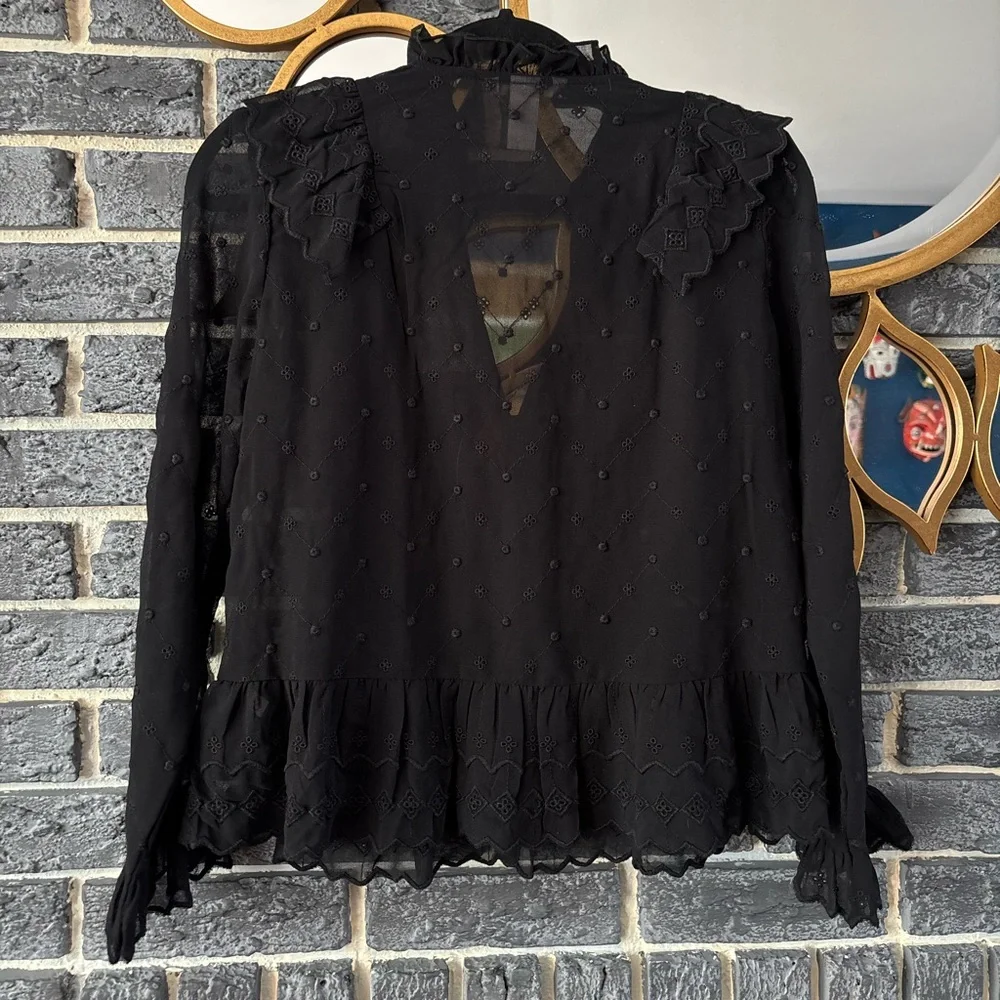 H&M Black Sheer Ruffle Blouse - Picture 8 of 9